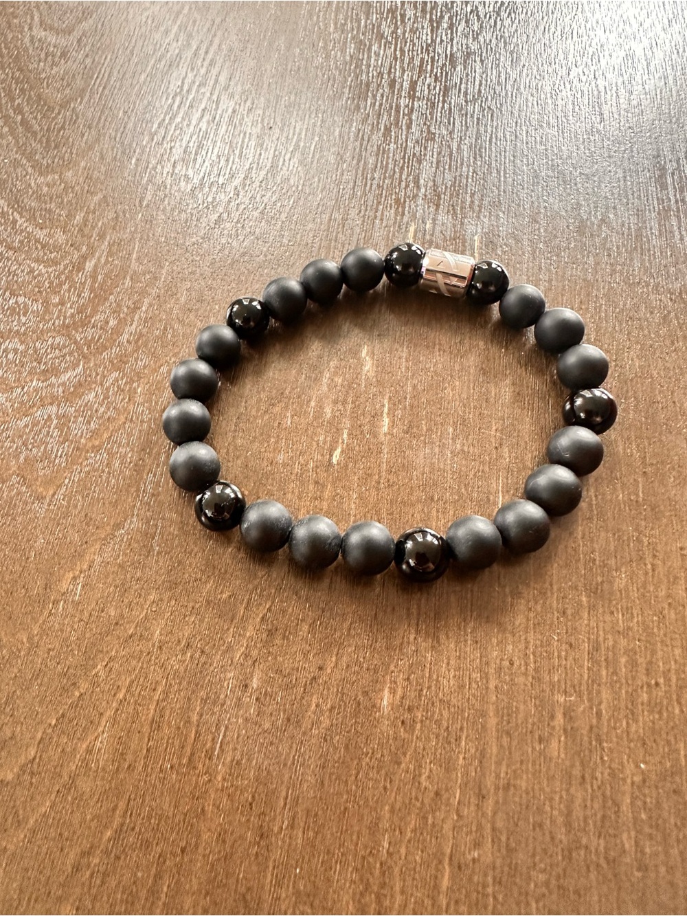 Jaxxon Men's Black Beaded Stretch Bracelet 8inch extended (large)